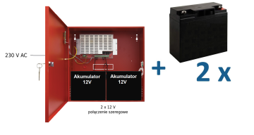 EN54C-2A17 AKU Zasilacz pożarowy, EN54C-2A17 AKU z akumulatorami 2x12V 18Ah, Zestaw, Pulsar