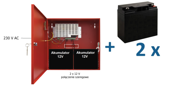 EN54C-2A7 AKU Zasilacz pożarowy, EN54C-2A7 AKU z akumulatorami 2x12V 7Ah, Zestaw, Pulsar