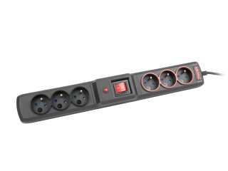 M33/45/CZ Listwa zasilająca, czarna, kabel 4.5m, 3+3 gniazda